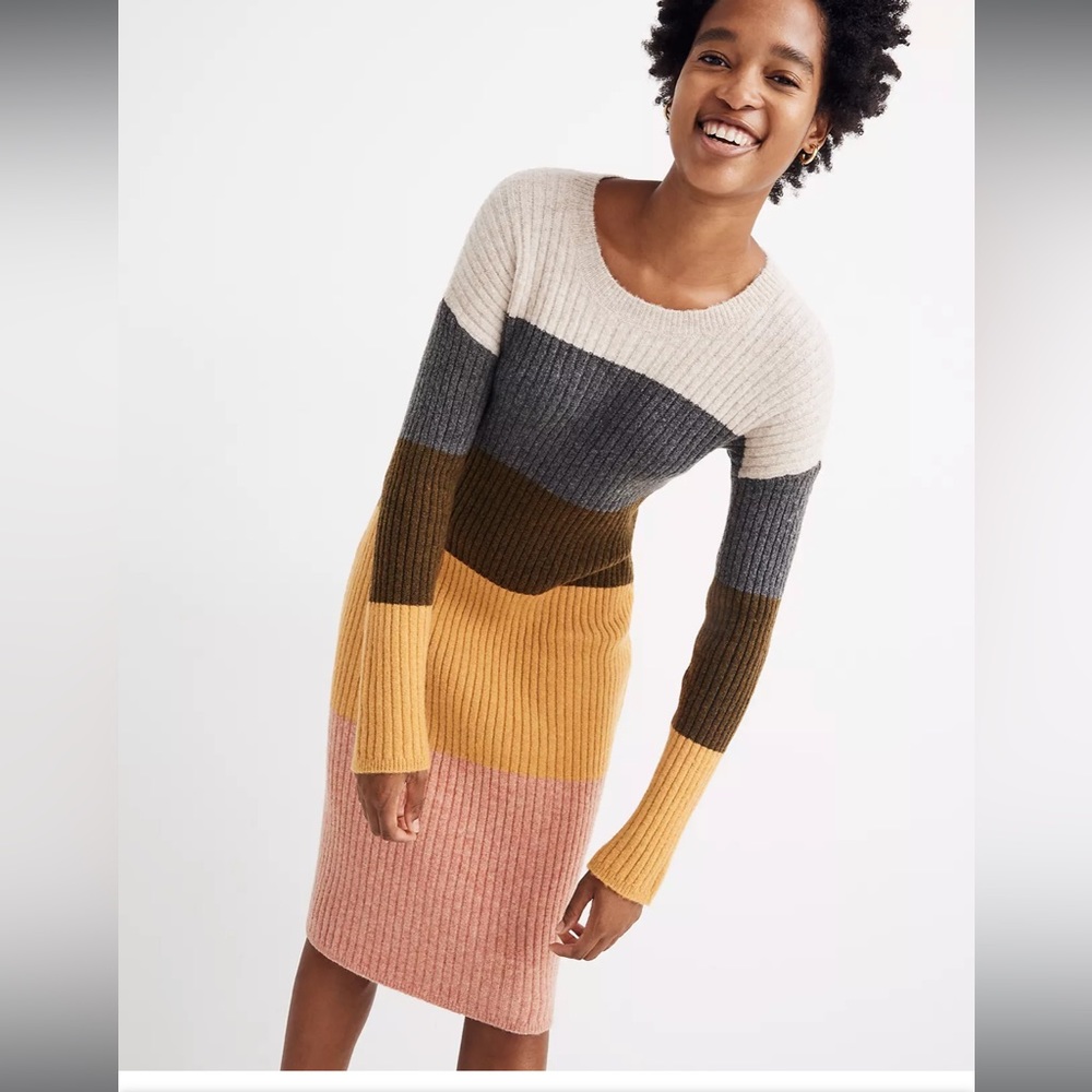 Madewell Colorblock Midi Sweater Dress in Coziest Yarn